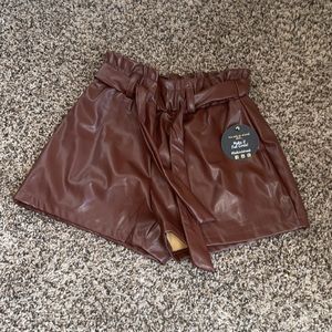 Brown pleather shorts
